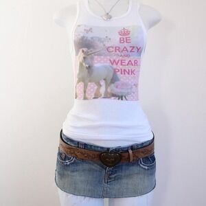 y2k unicorn be crazy wear pink graphic ribbed tank mcbling size S